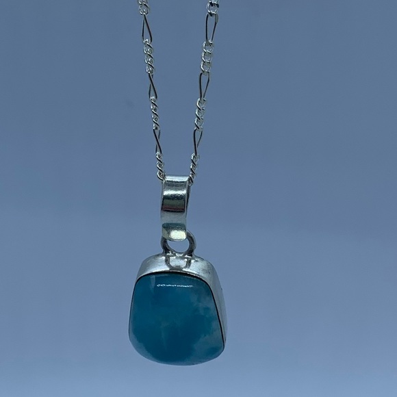 Sterling Silver Pendant and Chain with Blue Stone - Picture 2 of 3